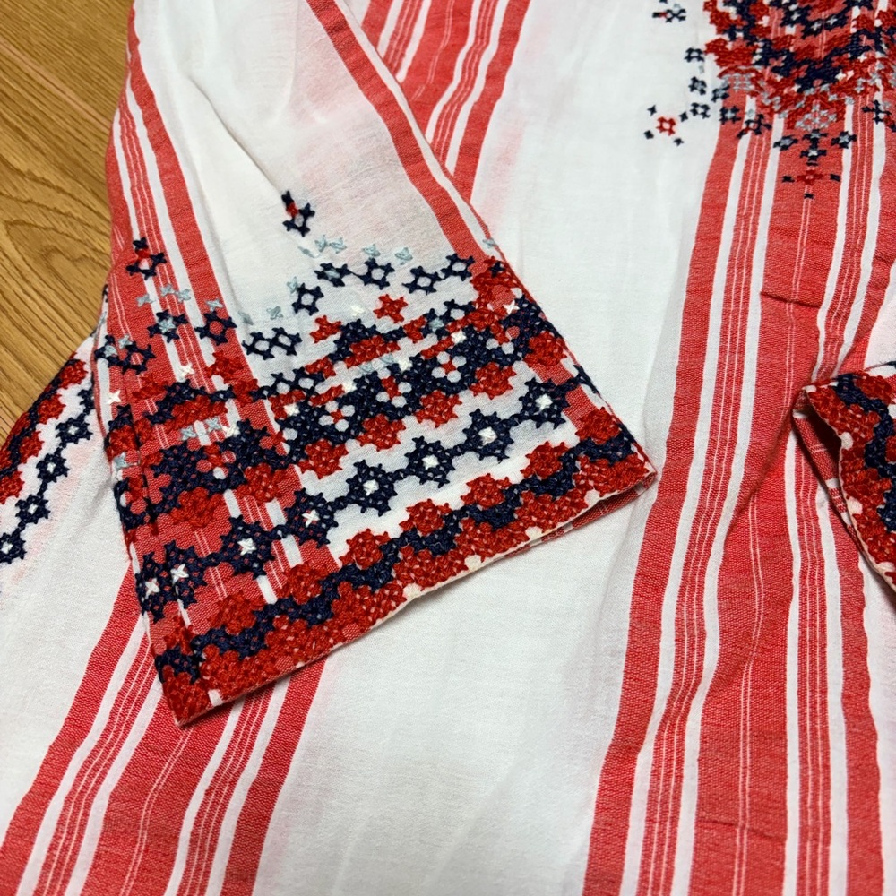 Tory Burch Red White Embroidered Boho Tunic Top Size 4 - Picture 2 of 6